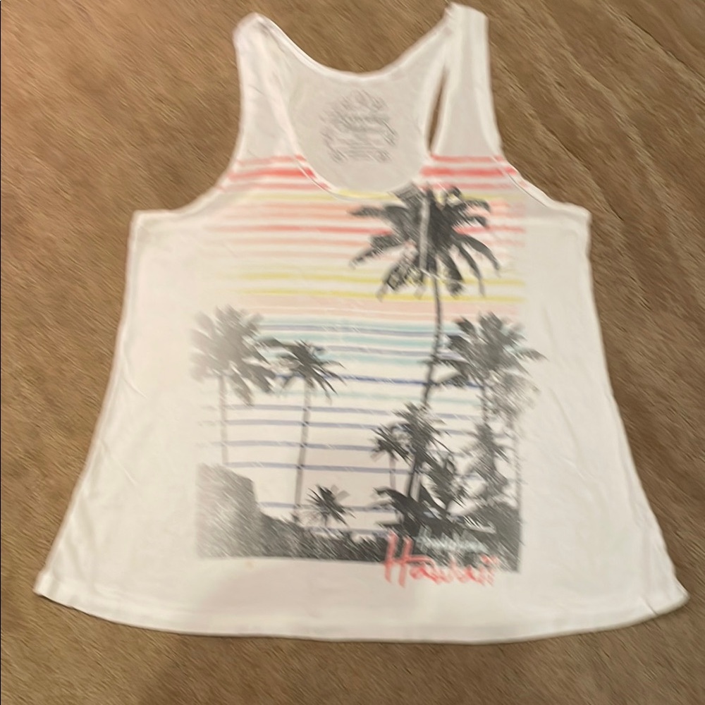 White Crop Tank Top with Tropical Graphic